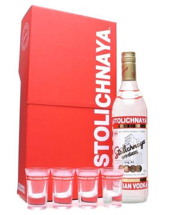 Stolichnaya Red Vodka Gift Pack with Glasses